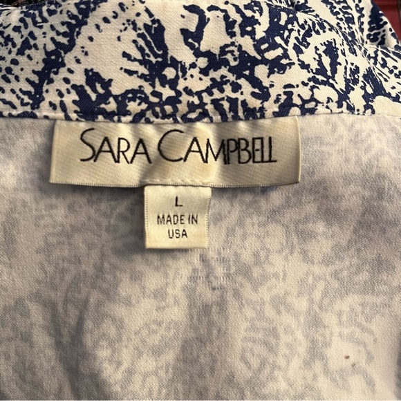 Sara Campbell Paisley Tie Front Shirt Dress Women’s Size L Blue White Preppy USA - Picture 7 of 8